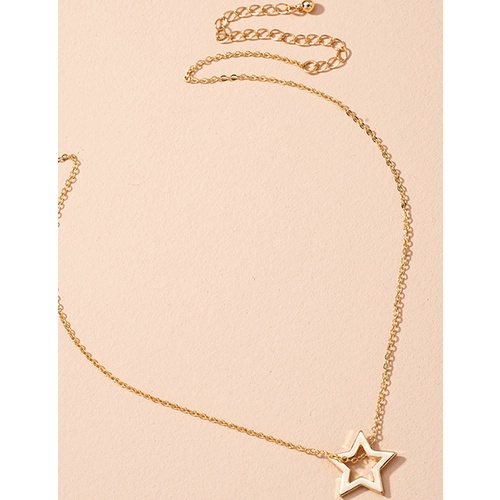 LRC Kalung Fashion Golden Five-pointed Star Alloy Hollow P60490