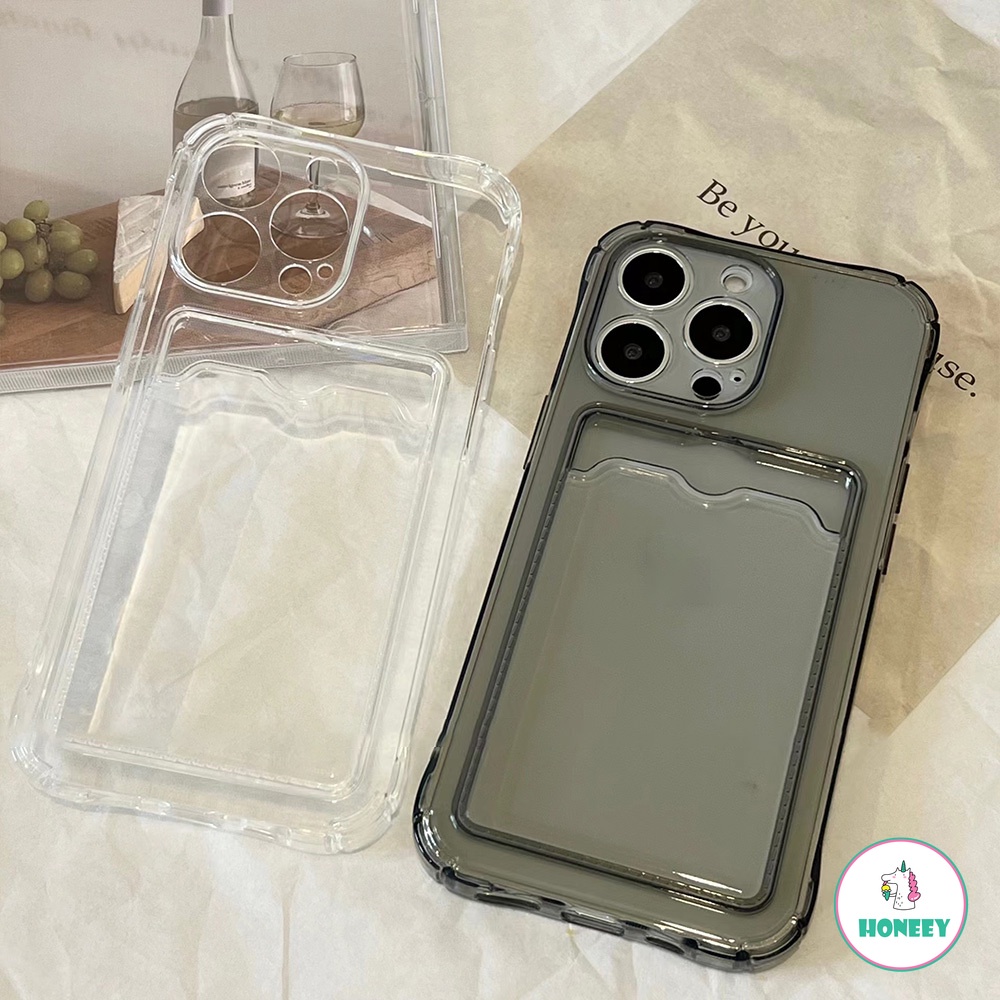 Soft Case TPU Ultra Tipis Shockproof Holder Kartu Cover Iphone 14 13 12 Pro 11Pro Max XR Xs Max 8 7Plus