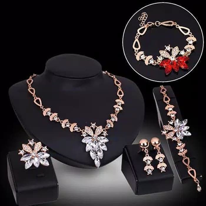 SET PERHIASAN BRIDAL PESTA FASHION WANITA GELANG KALUNG ANTING IMPORT