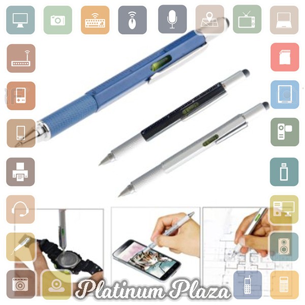 Pena Multifungsi Metal Stylus + Penggaris + Level + Obeng - MYC65 - Yellow`2S1QH5-