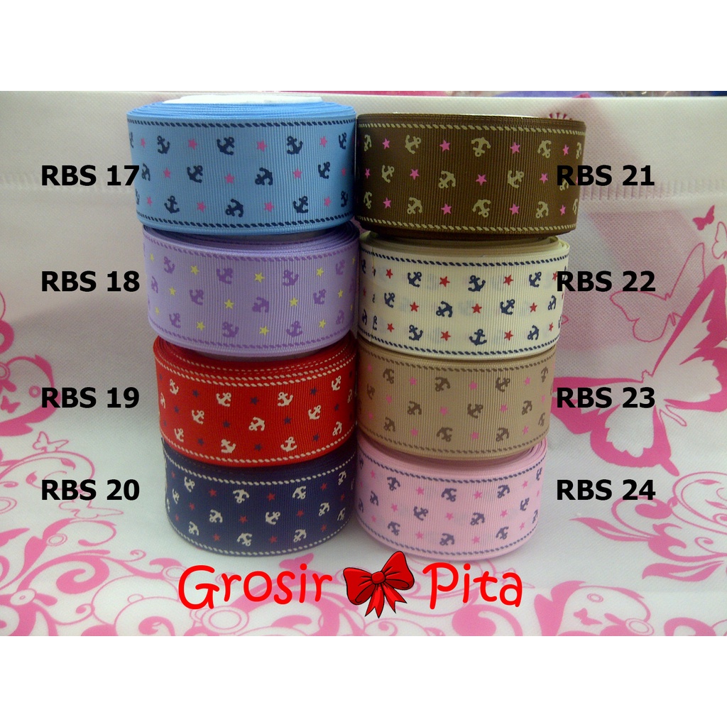 

(25 yard) Pita Grosgrain Motif Jangkar RBS 17,18,19,20,21,22,23,24 | Toko Bahan Craft | Grosir Pita