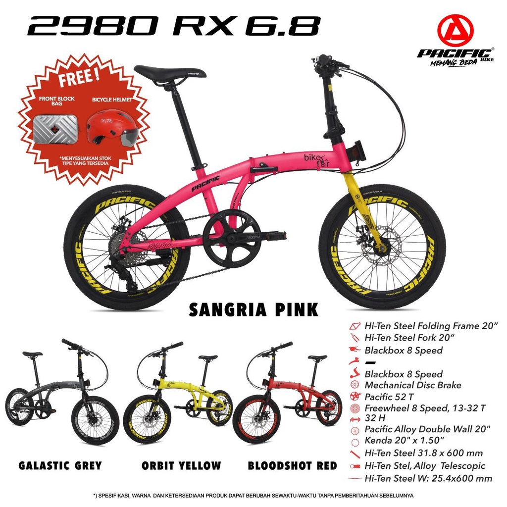 SEPEDA LIPAT 20" PACIFIC 2980 RX 6.8 FREE HELM & TAS FRONTBLOCK