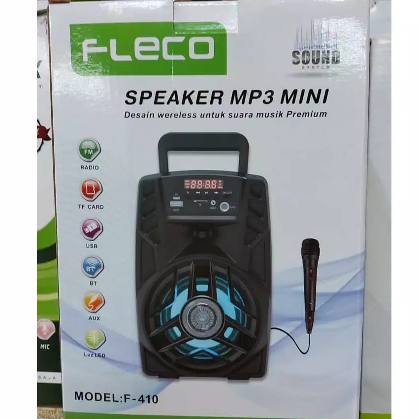 Speaker Portable Bluetooth Karaoke Portable Fleco F-410 Free Mic Kabel Original