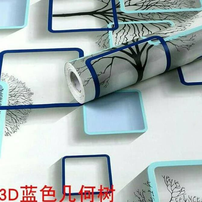 Siap Kirim Wallpaper Dinding Sticker Walpaper Stiker Murah Kotak Pohon Biru 3D Real Pict,..