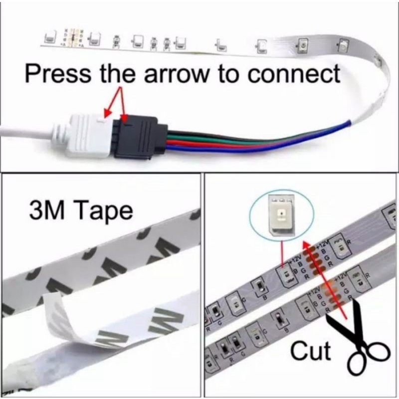 LAMPU LED STRIP RGB Warna Warni IP44 3528 Kompliy Set Adaptor Remote