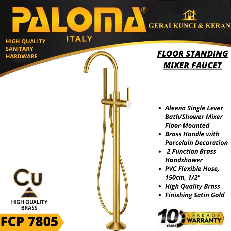 PALOMA FCP 7805 Keran Mixer Bathtub Lantai Floor Panas Dingin Kran Air SATIN GOLD EMAS