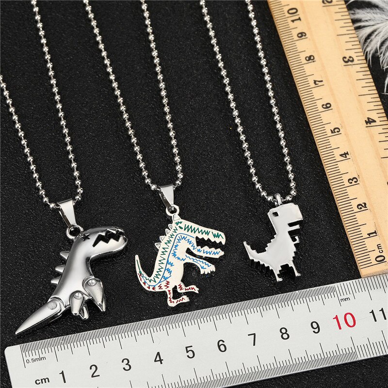1pc Kalung Rantai Liontin Dinosaurus Kecil Bahan Logam Baja Gaya Punk Hip Hop Untuk Pria Dan Wanita
