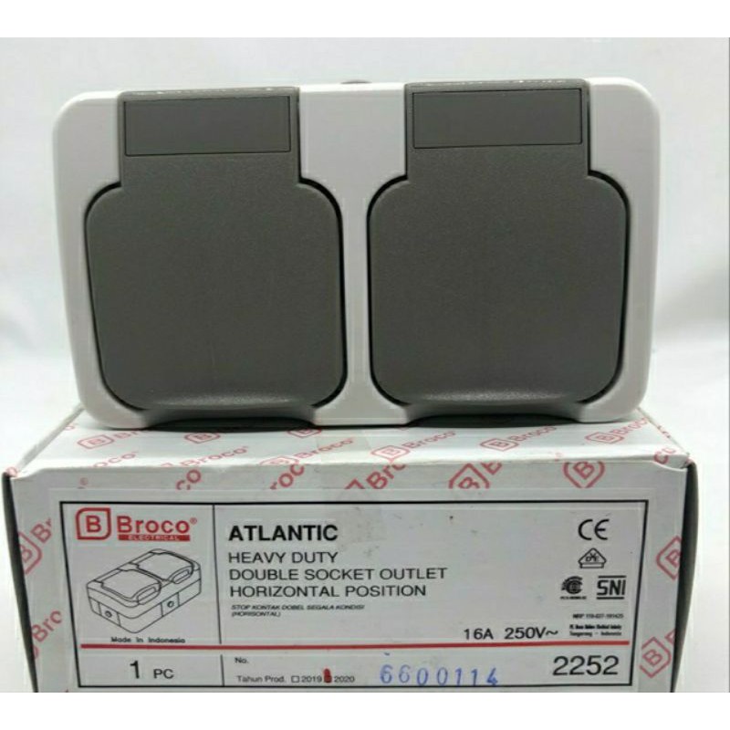 Stop Kontak Double Outbow Tutup Broco Atlantic Horizontal IP44 - 2252