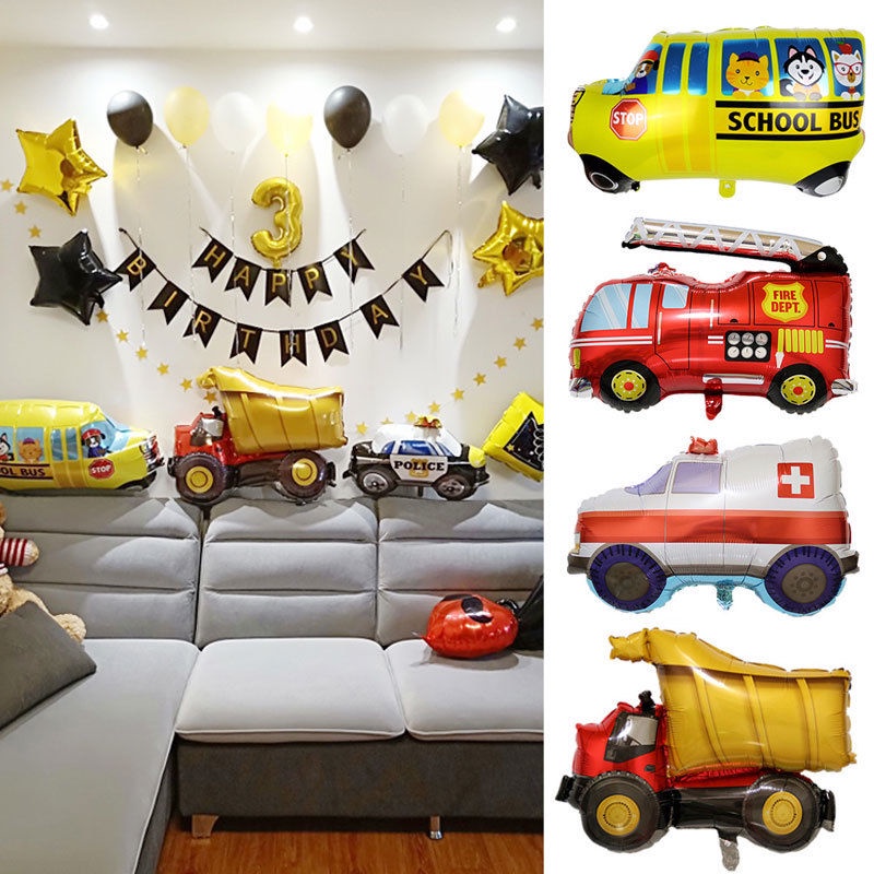 1pc Balon Aluminum Foil Desain Tank Truk Ambulans Untuk Dekorasi Pesta Ulang Tahun Anak