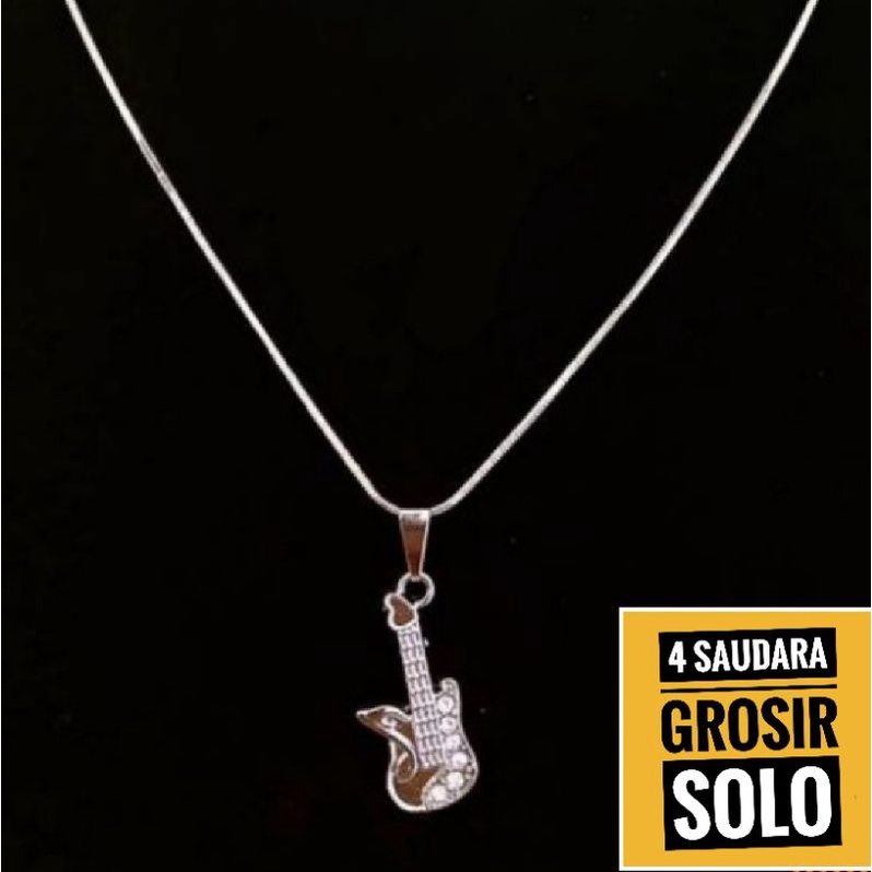 4s Grosir Solo || Kalung Silver Liontin Gitar Anti Karat &amp; Luntur