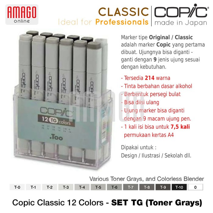 COPIC CLASSIC - SET 12 PCS TONER GRAY - CMK/12TG