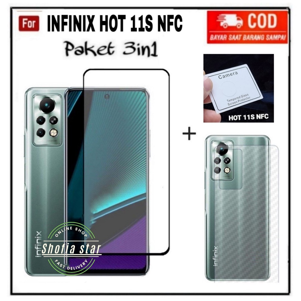 3IN1 TEMPERED GLASS INFINIX HOT 11S NFC NOTE 11/11 NFC TG LAYAR ANTIGORES KACA FULL COVER