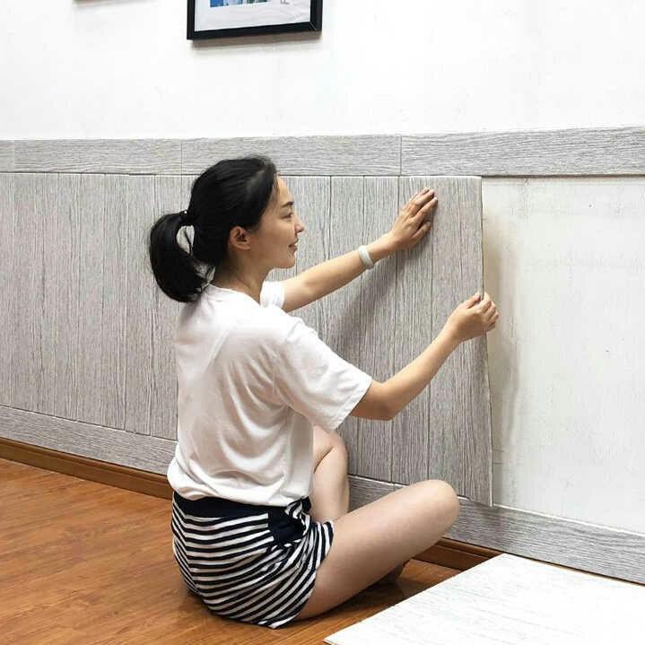 [❤️SUCCESS✔️] GROSIR MURAH  77CM X 70CM WALLPAPER DINDING KAYU ABU MDA 3D FOAM BRICK WOODEN WALL S