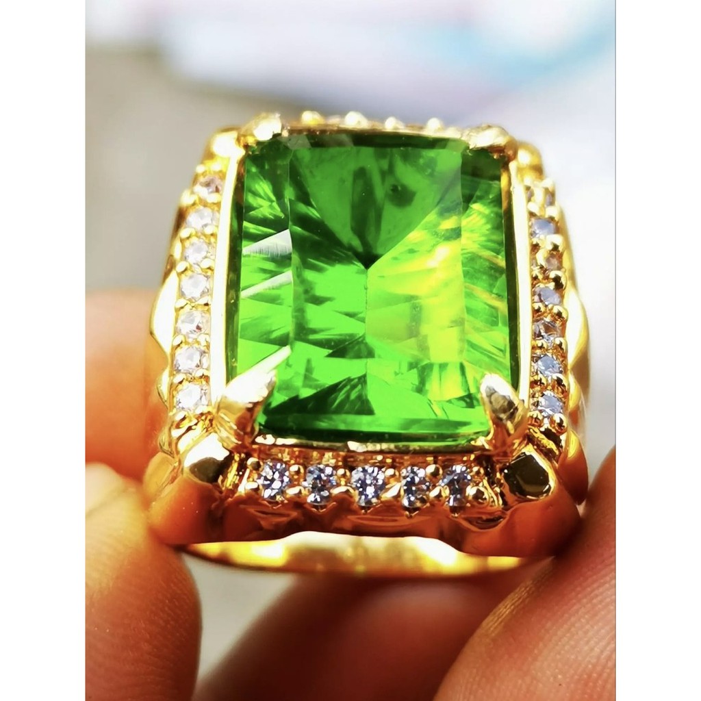 [Bayar di Tempat] Cincin Pria Batu Natural Green Moldavite Original