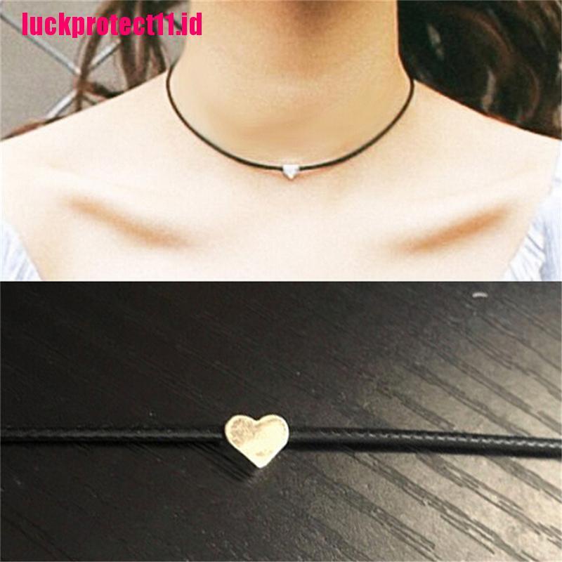 Kalung Choker Bahan Kulit Imitasi Aksen Hati Gaya Vintage Untuk Wanita