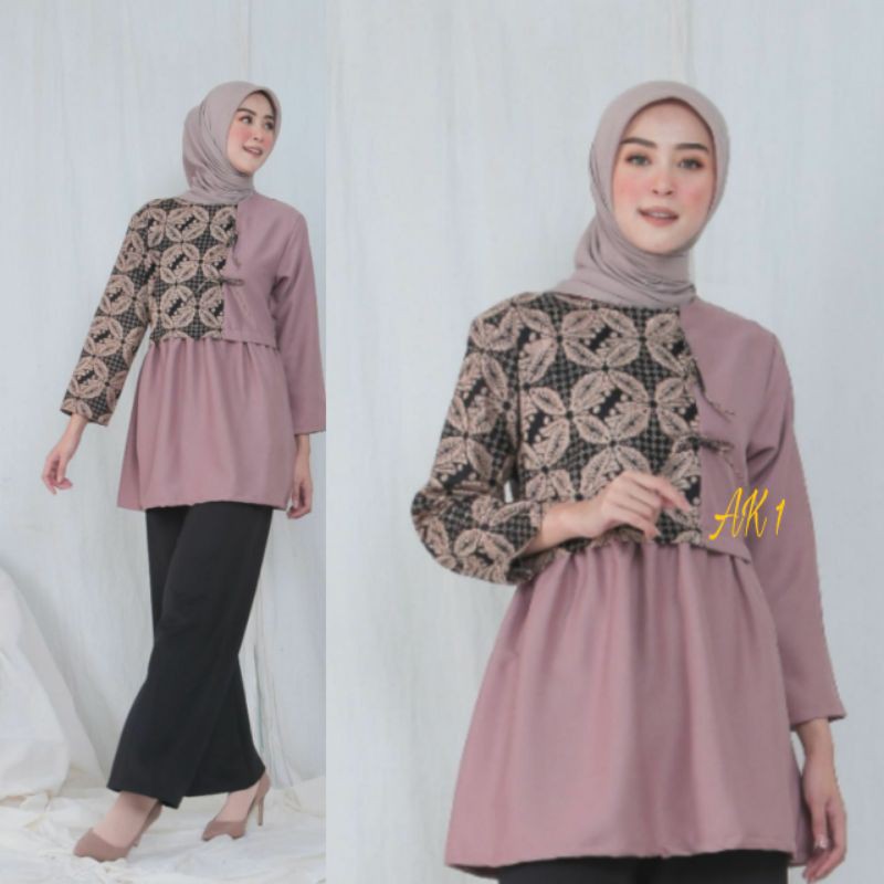 tey-17 Batik wanita ASJ SA HRB026 Kenongo Kemeja Tosca Pendek-Milo Kancing