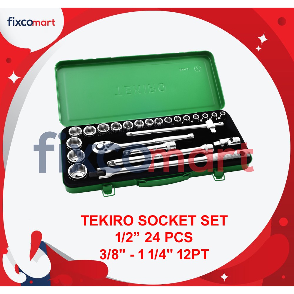 Tekiro Socket Set / Kunci Sock Set 1/2 Inch 24 Pcs MM (Metric) / INCH 6 / 12 PT Box Kaleng / Plastik