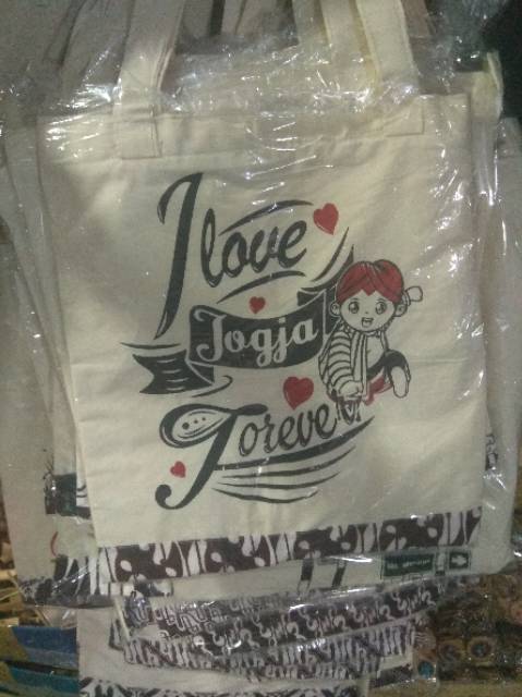 TOTE BAG JOGJA VARIASI BATIK 40x30 cm GAMBAR MALIOBORO JOGJA - TAS PRIA WANITA COUPLE SOUVENIR MURAH