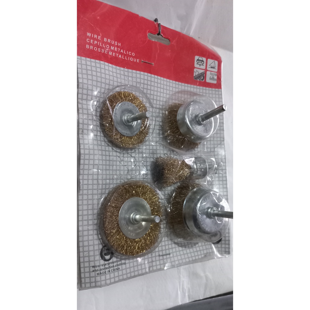 Mata Bor Brush Kawat Kuningan Set 5 pcs untuk Bor kaki 6 mm Brush Kawat Set Brush Bor