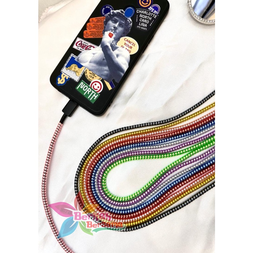 RT94 Pelilit Kabel Spiral Warna Metalic Pelindung Cable Hp Charger Universal Cord Protector solid Color glossy BB6406