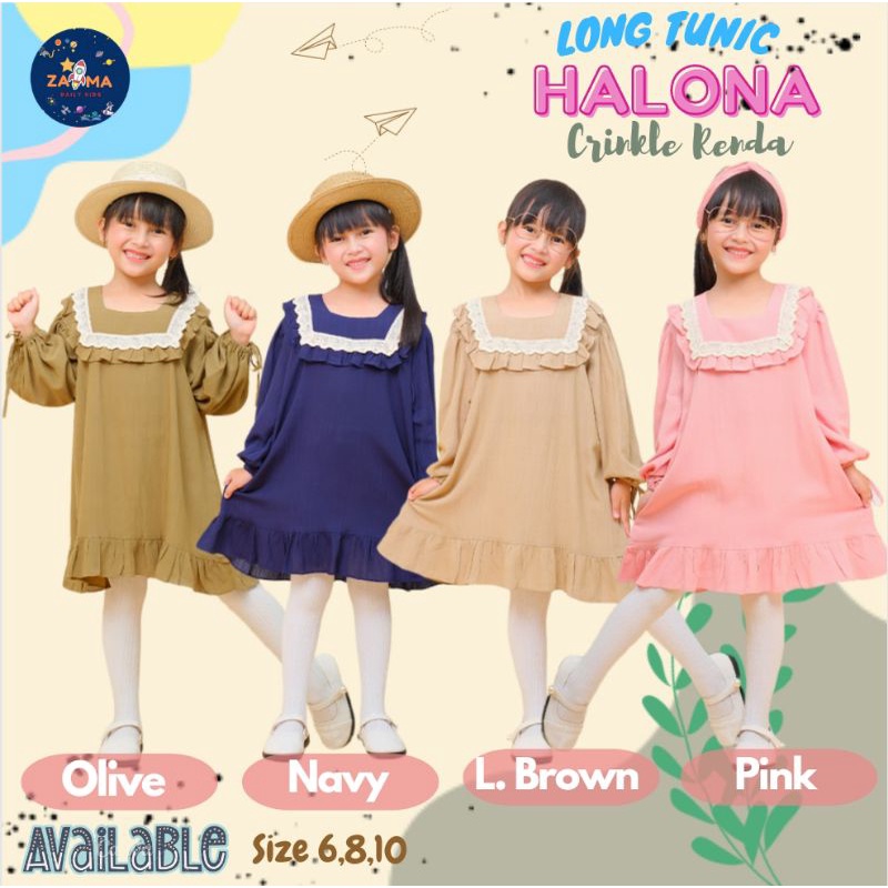 GAMIS HALONA CRINKLE | GAMIS ANAK KEKINIAN | GAMIS ANAK KOREAN STYLE. DRESS TUNIK CRINKLE ANAK. TUNI