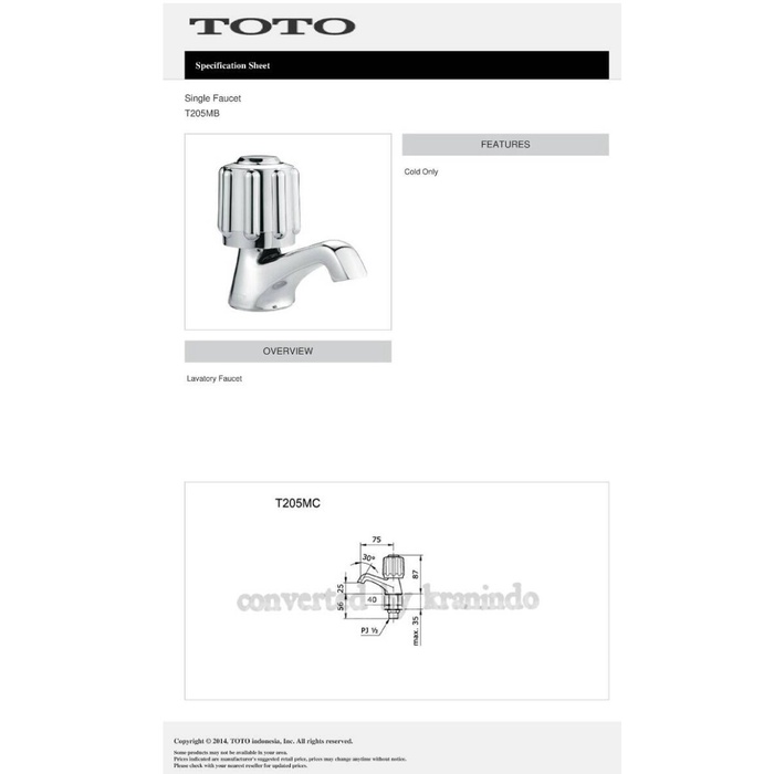 T.Lillie - Toto T 205 Mb/Kran Wastafel Toto T 205 Mb