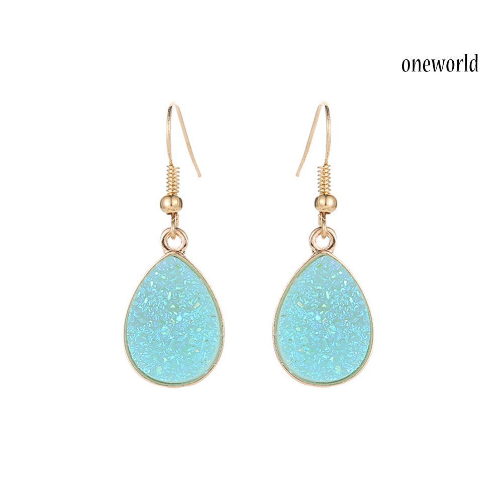 OW@ Fashion Women Water Drop Drusy Dangle Hook Earrings Unique Party Jewelry Gift