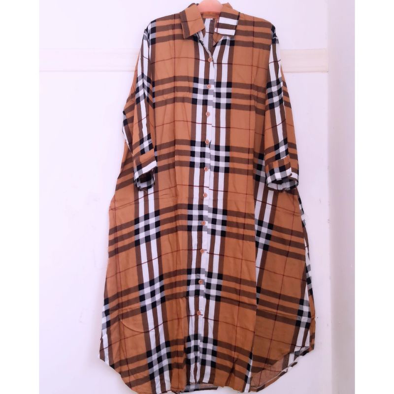 long tunik kotak kotak over size ld 125cm semi gamis