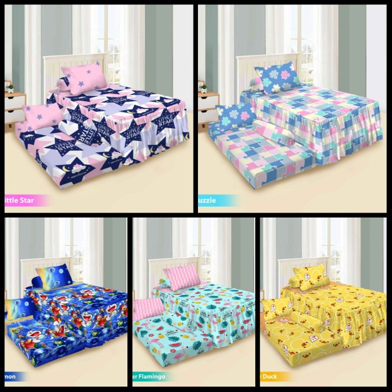 SPREI DUO SORONG 2 IN 1 VITO UK 120X200 LITTLE STAR, PUZZLE, DRMN, FLAMINGO, YLLOW DUCK
