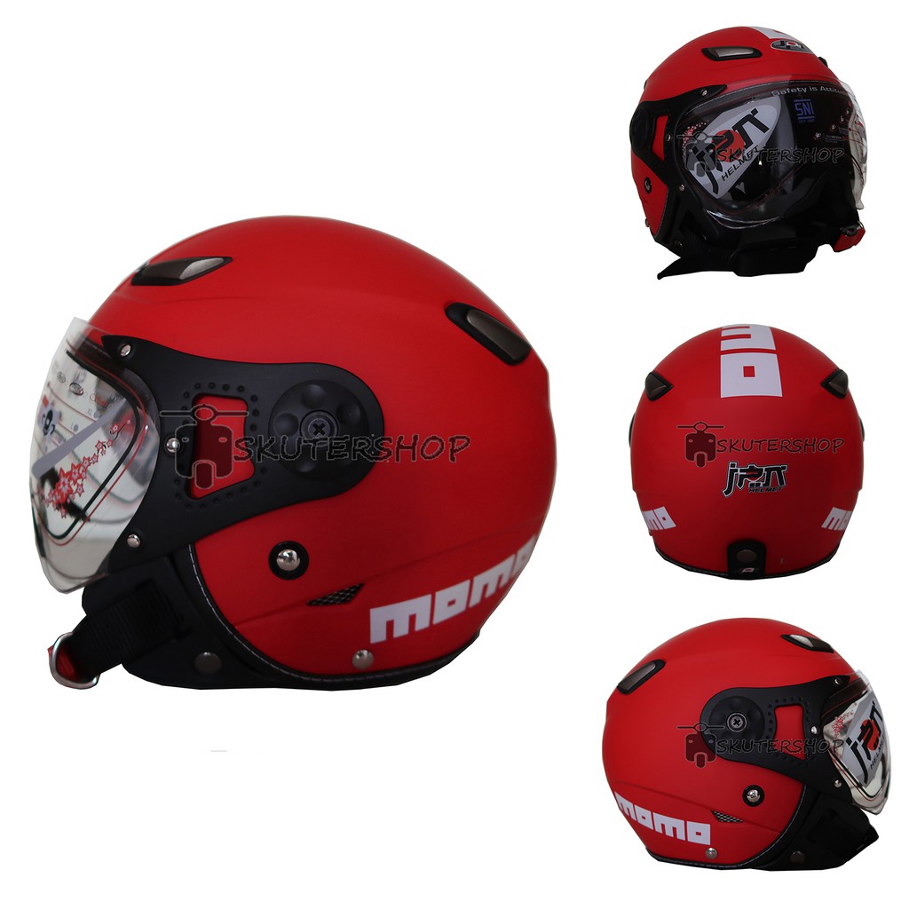 Skutershop Helm Bogo Retro JPN Momo Klasik Kaca Pilot Riben Red Merah Doff