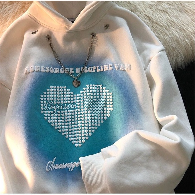 [littlecrab] Hoodie Oversize Love Square Discpline Van With Additional Chain Hoodie Unik Swag Berkelas Hoodie Oversize Couple Unisex Hoodie Rantai Keren Street Style Disco Ombre Green Colour Korean Style