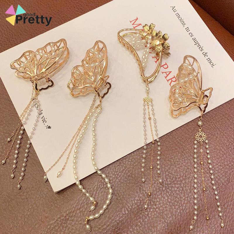 INS Korean Jepit rambut Square Acrylic Hair Claw Clip girl Women Fashion Gold Geometric Hairpin Pita Mutiara - PD