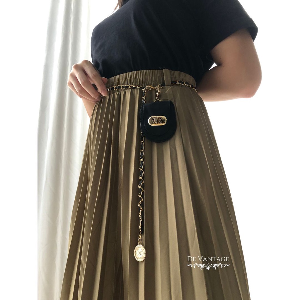 Rok Plisket dengan Aksesoris Pinggang / Pleated Midi Skirt with Waist Accessory