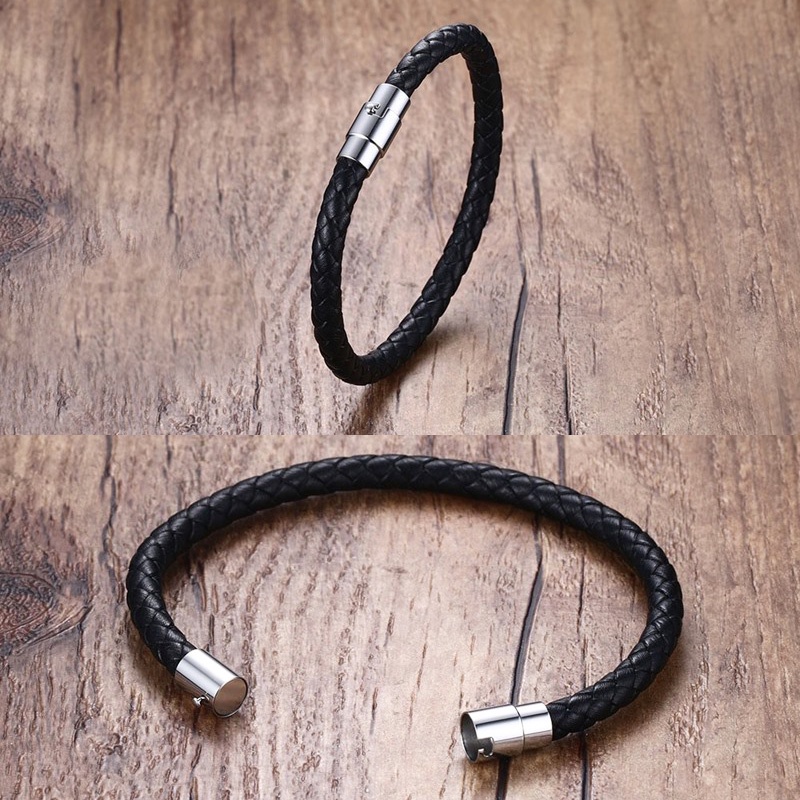 Fashion Tenunan Tali Kulit Gelang Magnetic Buckle Bangle Unisex Perhiasan Pasangan