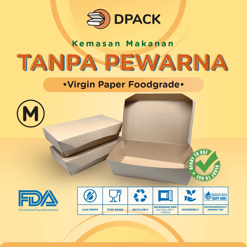 Paper Lunch Box Ukuran M FoodGrade Bahan PREMIUM Natural Paper