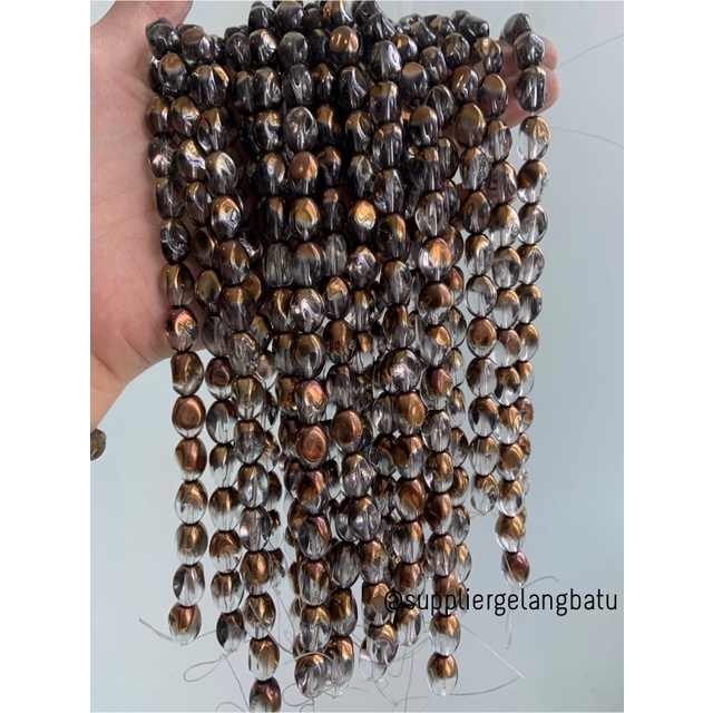 kristal CEKO KACANG GOLD white quartz 10mm putih kuarsa oval cutting