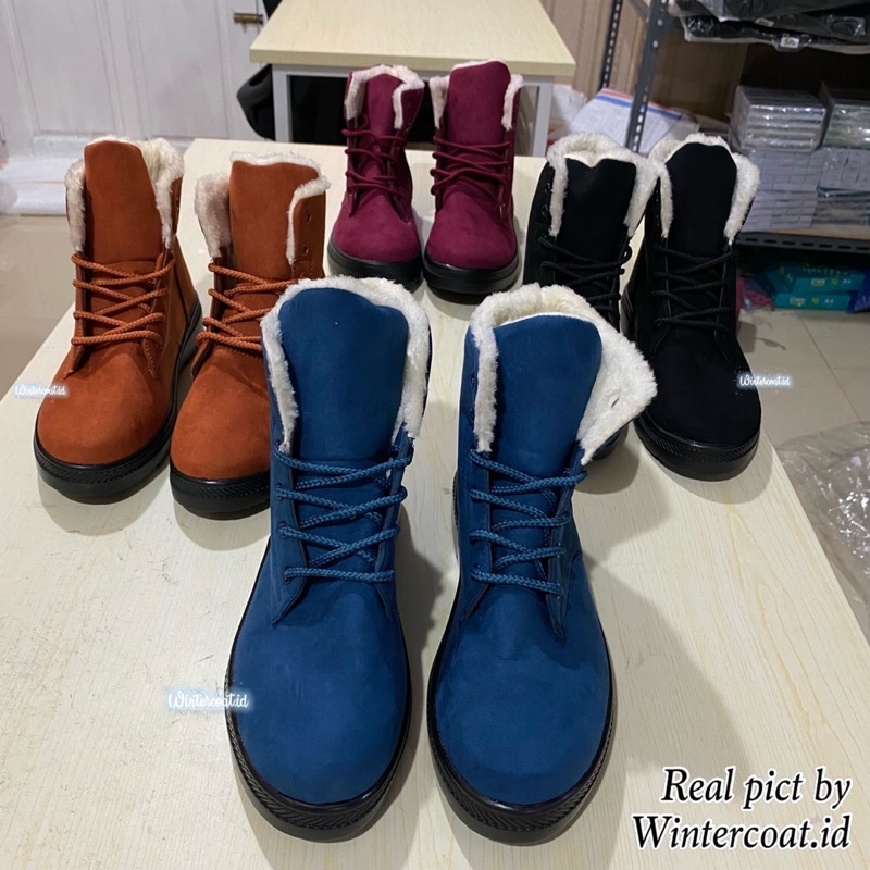 Boots winter wanita sepatu hangat musim dingin import ankle murah inner bulu fur Ciri