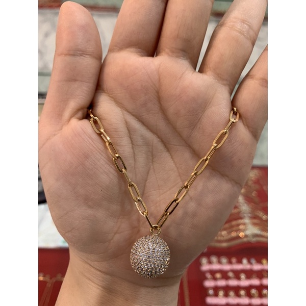 kalung catenna liontin bola full mata emas 375