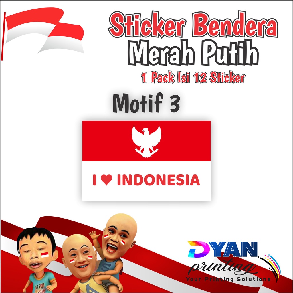 12 PCS STICKER BENDERA MERAH PUTIH UNTUK DI PIPI/BAJU