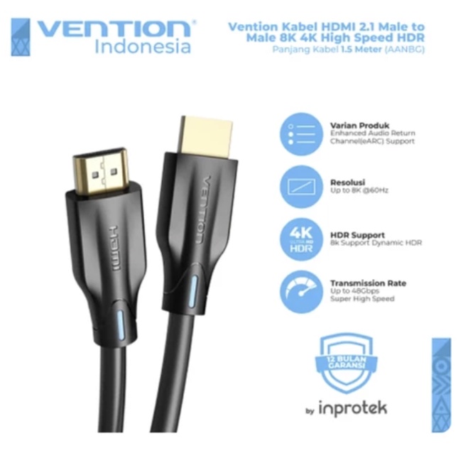 [1.5M] Vention HDMI 2.1 - Kabel Male to Male 8K 4K High Speed HDR - AAN