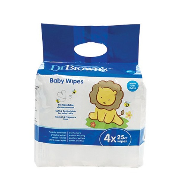 Dr. Brown's Natural Baby Wipes 4 x 25 Wipes