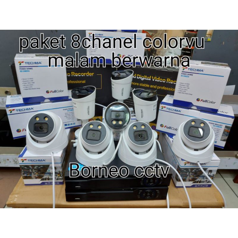 Paket kamera cctv colorvu 8ch 2mp 1080p full hd malam tetap berwarna cctv colorvu komplit