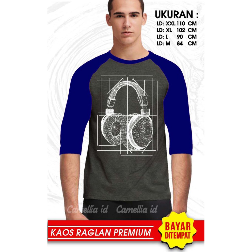 Kaos Raglan (HEADSET)/Kaos Pria Lengan 3/4/ Kaos Pria/ Kaos Cowok/ Kaos Oblong/Misty