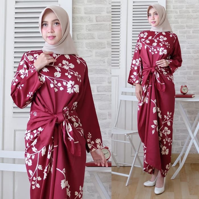 BAJU KAFTAN PESTA MEWAH HABIBAH MAROON / KAFTAN MUSLIM MEWAH