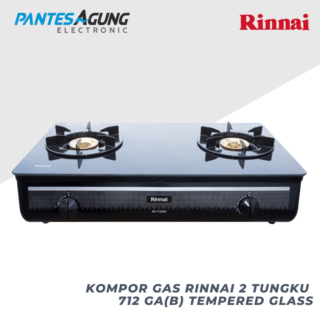 KOMPOR GAS RINNAI 2 TUNGKU 712 GA(B) TEMPERED GLASS