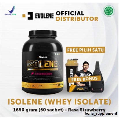 EVOLENE Isolene Whey Protein Isolate 1650 gr 50 sachet Rasa Strawberry