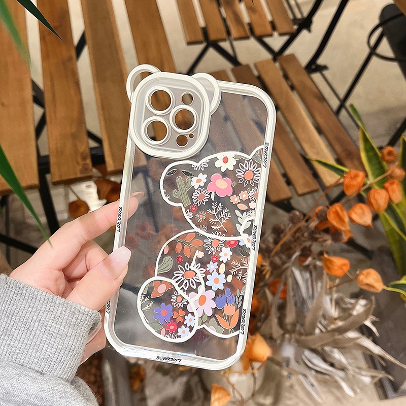 IPHONE Beruang Lucu Pelindung Kamera Ponsel Bening Case Untuk Iphone14 13 Pro Max11 12 Pro Max X XR XS Max7 8 Plus Soft Back Cover