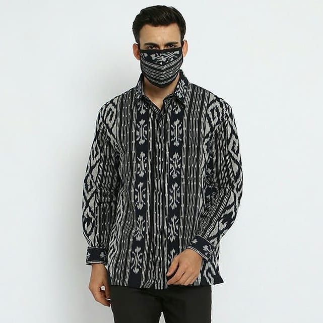 Elman Kemaja Pria Lengan Panjang Tenun Blangket Cowok Baju Kerja Baju Kantor Seragam Tenun Jepara