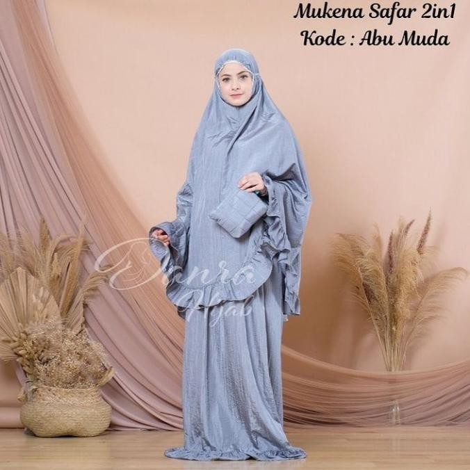 Ori&Terjamin Mukena Safar 2In1 Abu Muda Dan Putih Danra Hijab