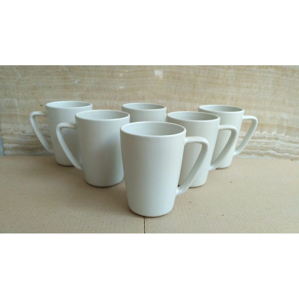 Paket Murah Cangkir Gelas Mug Keramik - [12 PCS] - MUG JCO White Doff